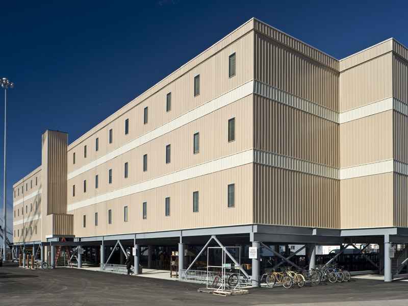 Interior view of a modular medical facility hallway in the USA